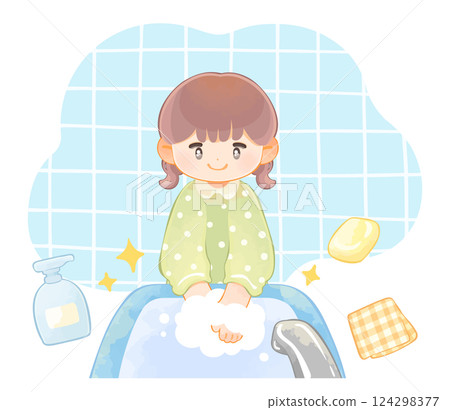 兒童女孩洗手 兒童女孩洗手 124298377