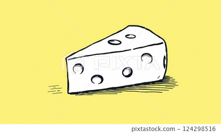 Simple illustration of cheese on yellow background 124298516