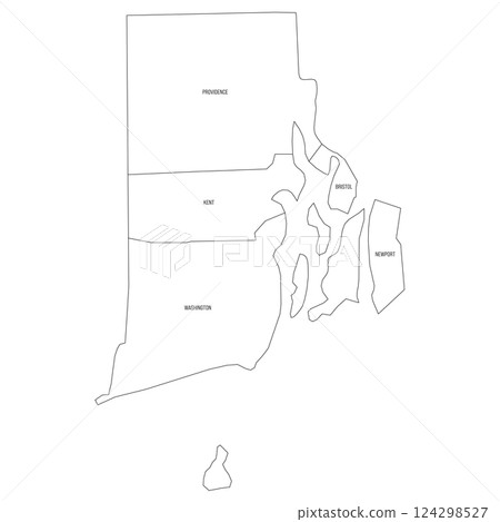 Rhode Island, RI - detailed political map of US state. Administrative map divided into counties. Thin black outline map with county name labels. Vector illustration Rhode Island, RI - detailed political map of US state. Administrative map divided into counties. Thin black outline map with county name labels. Vector illustration 124298527