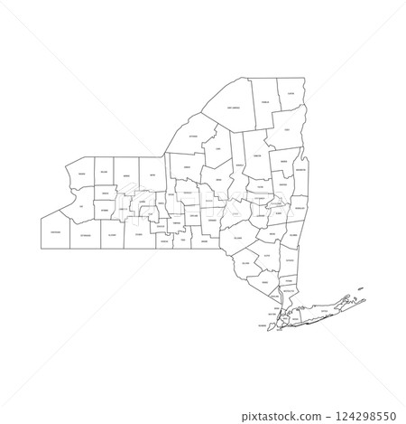New York, NY - detailed political map of US state. Administrative map divided into counties. Thin black outline map with county name labels. Vector illustration 124298550