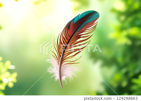 A single bird feather background in bright green 124298663