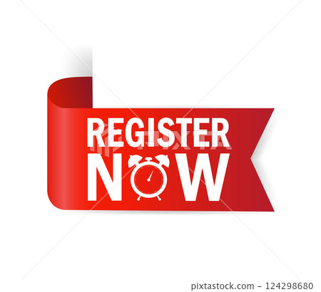 Register now for banner design. Ribbon banner. Modern promotion template. Sale website banner. Register now for banner design. Ribbon banner. Modern promotion template. Sale website banner. 124298680