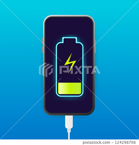 Flat battery charge for mobile device design. Vector mobile device concept. Vector illustration in flat style. 124298708