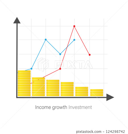 Icon with investment for banner design. Diagram, graph growth. con for banner design. Stock vector. Diagram, graph growth. 124298742
