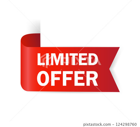 Red limited offer. Special offer badge. Big sale special offer. Red ribbon vector. Vector background. Store label. Vector illustration. 124298760