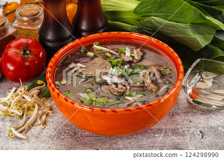 Vietnamese cuisine - Pho Bo soup with beef Vietnamese cuisine - Pho Bo soup with beef 124298990