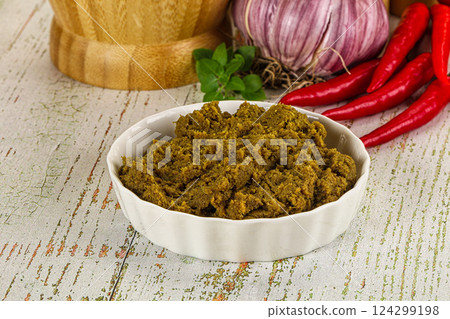 Yellow Thai spicy curry paste 124299198