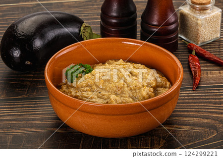 Eggplant dip - Mutabal with tahini paste Eggplant dip - Mutabal with tahini paste 124299221