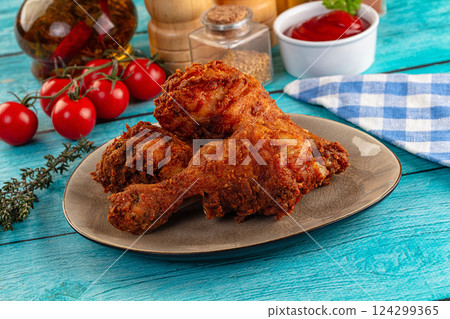Crispy fried chicken drumsticks leg 124299365