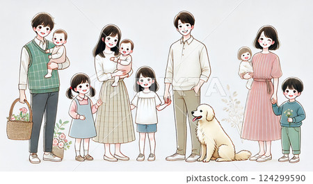 A friendly family group going out with smiles 124299590