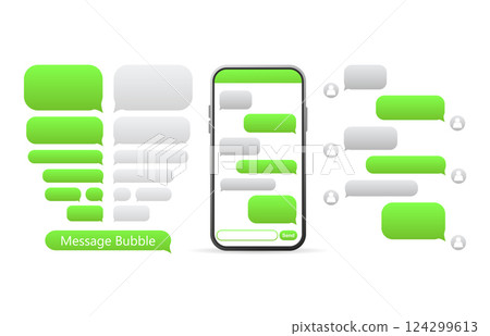 Flat green button on white background. Talk bubble speech icon. Template chat, message. Template design. Flat vector illustration. Phone icon vector. Flat green button on white background. Talk bubble speech icon. Template chat, message. Template design. Flat vector illustration. Phone icon vector. 124299613