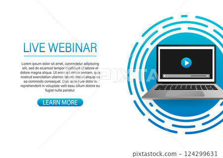 Concept live webinar for web page, banner, presentation, social media, documents. Watch video online. 124299631