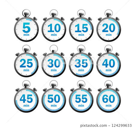 Modern timer set, great design for any purposes. Countdown timer. Watch, time icon, clock icon vector. Clock counter. 124299633