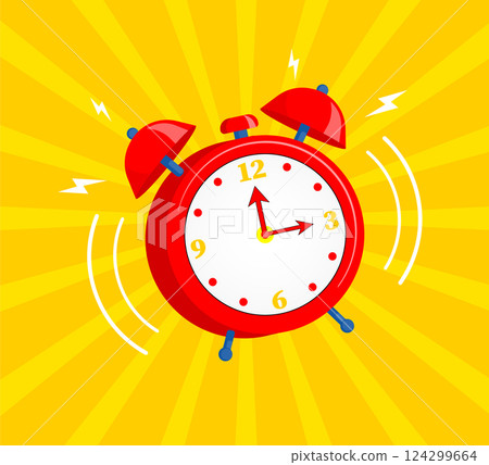 Cartoon alarm clock icon isolated on yellow background. Vector illustration. Cartoon alarm clock icon isolated on yellow background. Vector illustration. 124299664