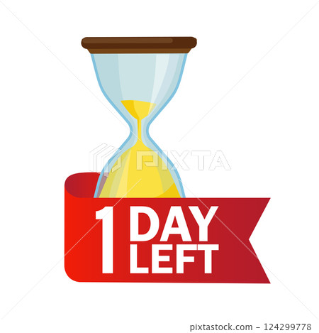 1 day left. Sandglasses with calendar icon on a white background. Vector stock illustration. 124299778