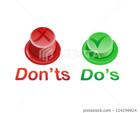 Red and green push. Graphic art logo design element isolated on white background. Concept of do or don't symbol like decision. 124299824