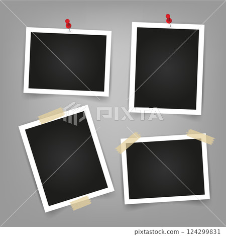 Collection of blank photo frames with adhesive tape, empty space for your photograph. Vector illustration. 124299831