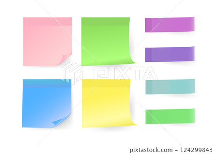 Colorful note stickers set in flat style on a white background. Vector illustration. 124299843