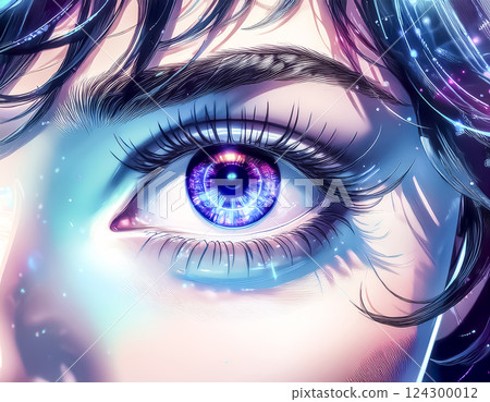 Illustration material of a holographic display and close-up of the eyes Illustration material of a holographic display and close-up of the eyes 124300012