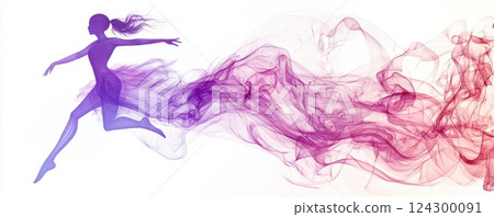 Vibrant abstract illustration of a dancer in motion with colorful swirls 124300091