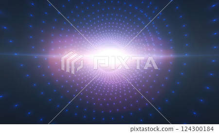 Purple and blue neon tunnel digital vortex with intricate wireframe patterns, symbolizing virtual reality, metaverse, and digital transformation concepts background 124300184