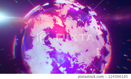 A vibrant digital depiction of Earth in purple and pink pixelated patterns, blending technology with a futuristic aesthetic background A vibrant digital depiction of Earth in purple and pink pixelated patterns, blending technology with a futuristic aesthetic background 124300185