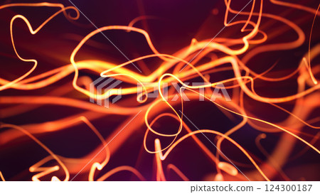 Golden-orange glowing light trails forming a dynamic and flowing abstract pattern futuristic backdrop 124300187