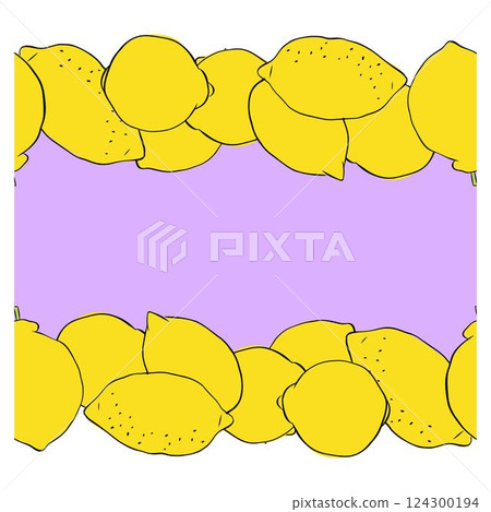 Lemons citric fruits seamless horizontal border frame. Hand drawn vector graphic line ink yellow colored illustration. art for food design, recipe, cook book, packages, menu, food ads and decor Lemons citric fruits seamless horizontal border frame. Hand drawn vector graphic line ink yellow colored illustration. art for food design, recipe, cook book, packages, menu, food ads and decor 124300194