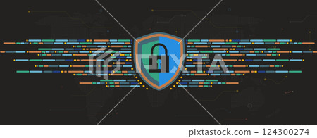 Cyber security neon lock protect data Cyber security neon lock protect data 124300274