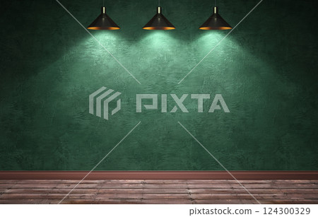 Big modern room with green plaster wall and directional light Big modern room with green plaster wall and directional light 124300329