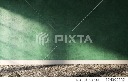 Big modern room with green plaster wall and sunlight 124300332