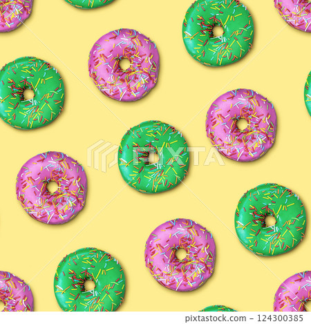 Flat lay donuts seamless pattern 124300385