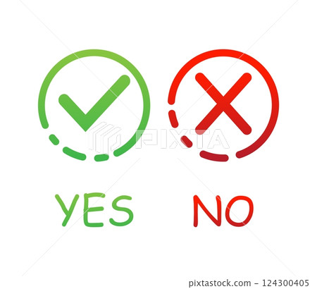 Green and red round with yes and no vector sign on a white background. Vector stock illustration. 124300405