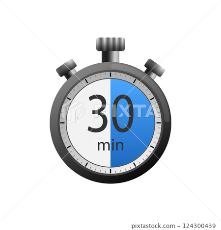 Icon of a timer with 30 minutes on the white background. Vector illustration. Icon of a timer with 30 minutes on the white background. Vector illustration. 124300439