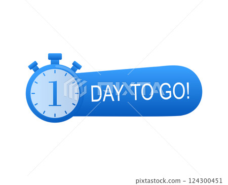 Timer with 1 days to go flat icon. Vector stock illustration on white background. 124300451