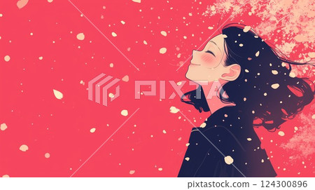 以櫻花為背景的女性插圖 124300896