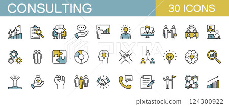 Consulting icon set color 124300922