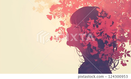 抽象的紅色火焰輪廓和女人 124300953