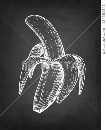 half-peeled banana chalk sketch half-peeled banana chalk sketch 124301441