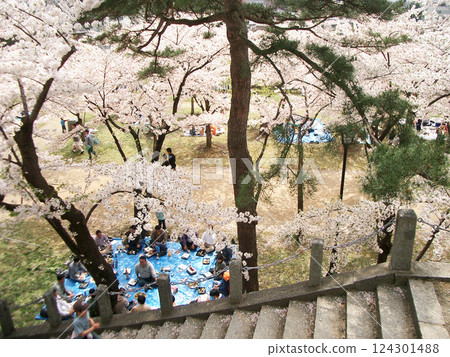 The stone steps from the main enclosure of Morioka Castle Park to the Fukiage Baba (Morioka City, Iwate Prefecture) 124301488