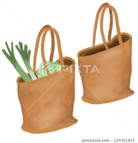 Hand drawn illustration of two shopping tote bags, empty and with fresh organic vegetables. Shop shopping vegan vegetarian leeks cabbage design, cooking diet ingredient eco meal. Hand drawn illustration of two shopping tote bags, empty and with fresh organic vegetables. Shop shopping vegan vegetarian leeks cabbage design, cooking diet ingredient eco meal. 124301915