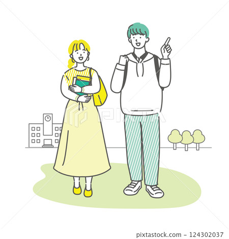 男女大學生朋友在校園散步享受交談 124302037