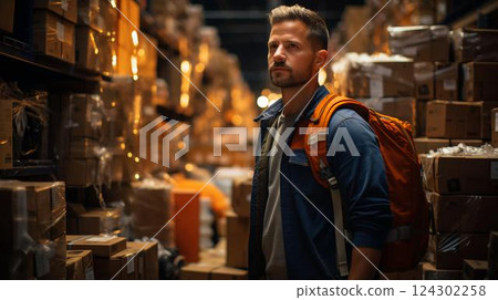 Male warehouse worker. Logistics concept for storage and delivery of goods 124302258