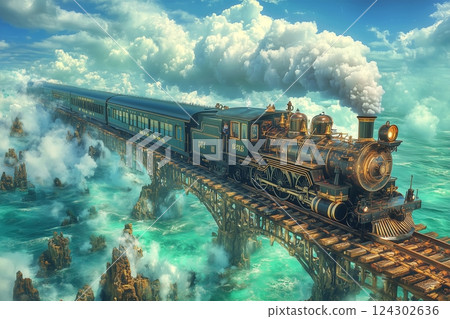 A train running through the beautiful summer sea 124302636