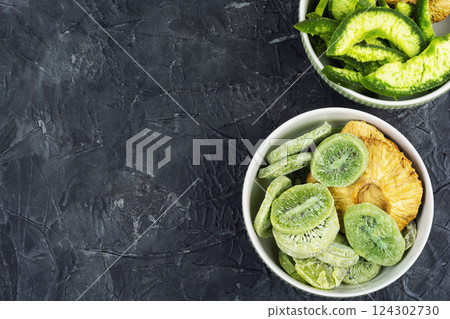 Tasty candied colorful fruits. 124302730