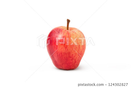 Pink apple isolated with shadow. Red fresh apple with stem. 124302827