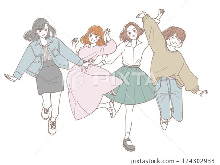 年輕女子跳躍的插圖 124302933