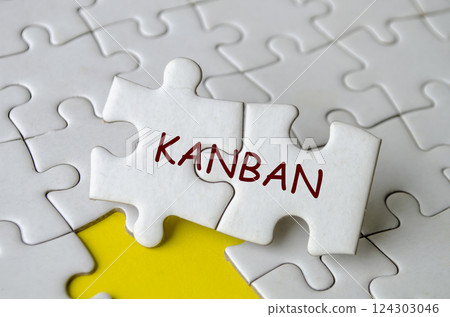 Ikigai text on jigsaw puzzle that represent visual task management. Increased visibility and workflow control concept 124303046