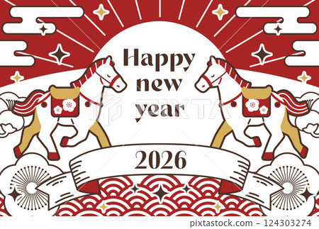 2026 New Year's card with horse illustration 124303274