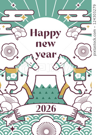 2026 New Year's card vertical horse illustration 124303279